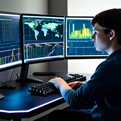 A focused young adult gamer, wearing modest, casual attire, sits at a sleek, ergonomic gaming desk. Multiple high-tech monitors display complex game statistics and intricate charts with abstract data visualizations, illuminated by a soft, strategic glow. The gamer's expression evolves from deep concentration to a moment of clear understanding and insight. The modern gaming room features subtle ambient lighting, reflecting a calm and strategic atmosphere. Professional photography, high resolution, soft cinematic lighting, intricate details, perfect anatomy, correct proportions, natural pose, well-formed hands, proper finger count, natural body proportions, fully clothed, modest clothing, appropriate attire, professional dress, safe for work, appropriate content, family-friendly.