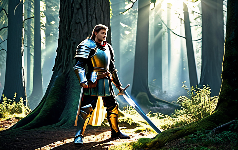 메이플스토리 초보자 가이드 - **Prompt:** "A brave warrior, clad in shining armor (plate armor), wielding a massive sword, stands ...